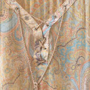 Boho Paisley Sheer Blouse | Loose Fit | Lace-Up Neck